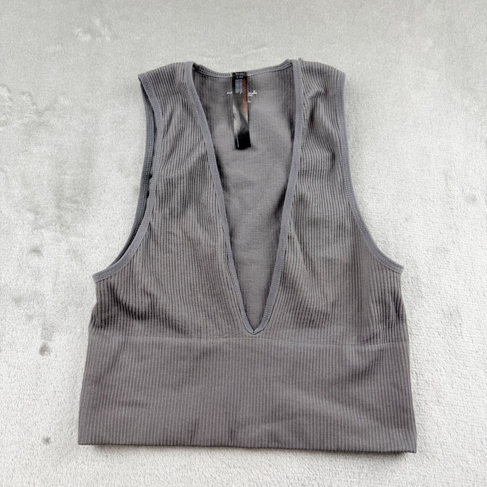 Out From Under Urban Outfitters Women's S Gray Ribbed Deep V-Neck Crop Tank Top